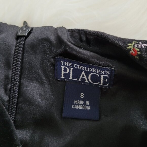 The Childrens Place Girl Kid Black Velvet Floral Embroidered A-Line Shift Dress - Picture 4 of 9